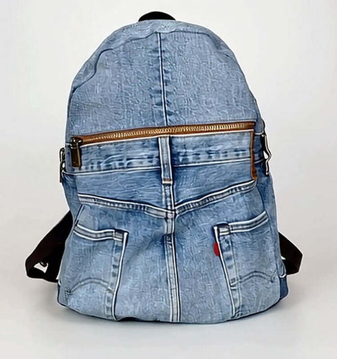 תיק גב ג'ינס אופנתי עם רוכסן עליון, עיצוב מודרני, מתאמן לסטייל יומיומי.