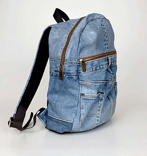 תיק גב ג'ינס אופנתי עם רוכסן עליון ומלפנים, עיצוב טרנדי ונשיאה נוחה, מתאים לכל יום.