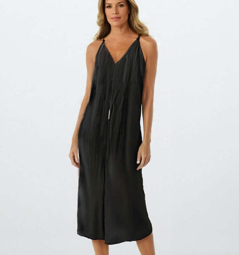 Elegant black satin taffeta dress with a flattering silhouette, perfect for special occasions.