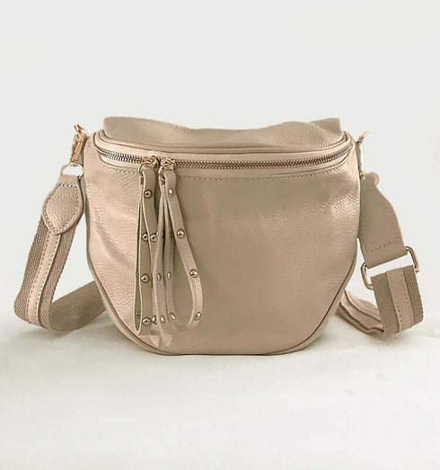 פאוץ' עור איטלקי מובחר בגוון ניוד עם רצועה תואמת