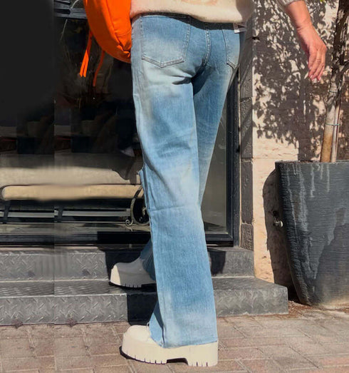 ג'ינס ווינטג' משופשף בהיר עם קרעים אופנתיים - MIKAI