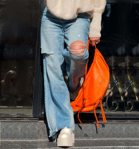 ג'ינס ווינטג' משופשף בהיר עם קרעים אופנתיים - MIKAI