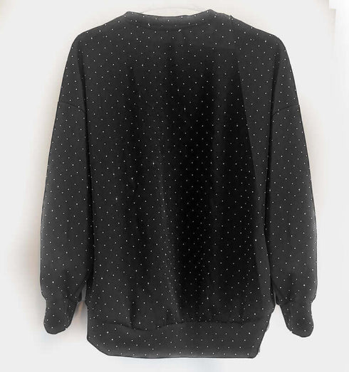 סווטשירט כותנה שחורה מעוטרת באבני חן טיבעיות - MIKAI