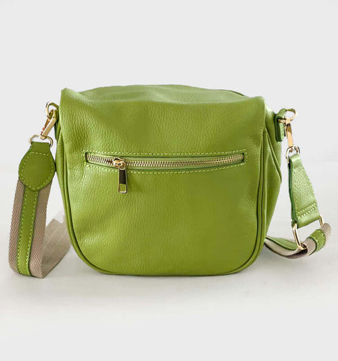 פאוץ' עור איטלקי מובחר בגוון ירוק לימוני עם רצועה תואמת