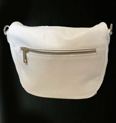 פאוץ' עור איטלקי לבן עם רצועה תואמת - MIKAI