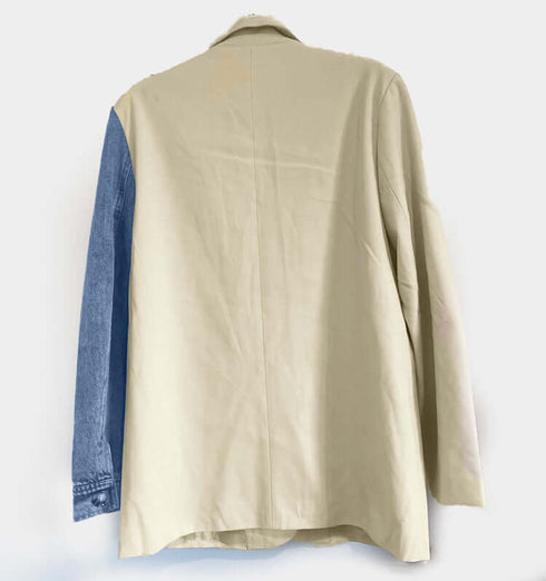 ג'אקט אלגנט בגוון שמנת משולב עם שרוול ג'ינס - MIKAI