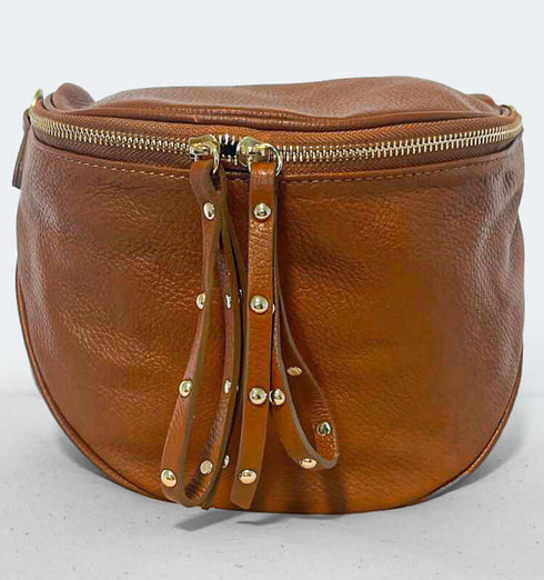 פאוץ' עור איטלקי חום עם רצועה תואמת - MIKAI