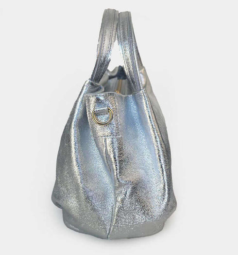 תיק צד איטלקי מעור משובח בגוון כסוף - MIKAI