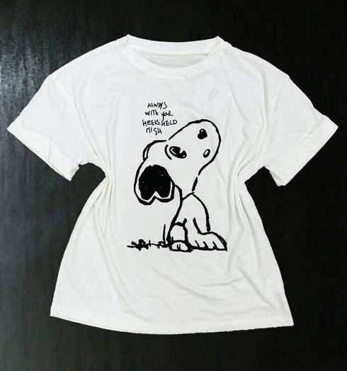 טישרט איטלקית לבנה עם הדפס סנופי, 100% כותנה. - MIKAI