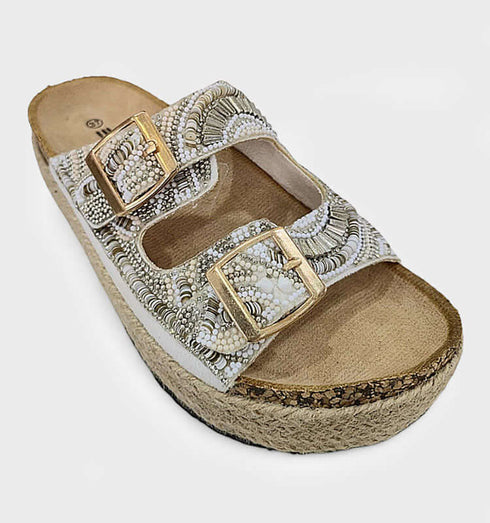 כפכף שעם ואספדריל מעוטר בחרוזים עם אבזמים מוזהבים - MIKAI