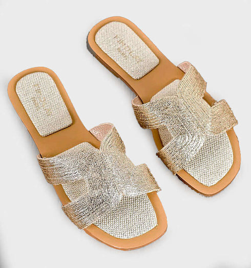 כפכף עליון אספדריל בגוון מוזהב עם סוליה מרופדת - MIKAI