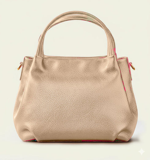 תיק צד איטלקי מעור משובח בגוון בז' עם רצועה תואמת