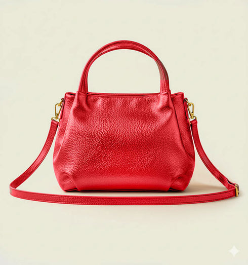 תיק צד איטלקי מעור משובח בגוון אדום עם רצועה תואמת