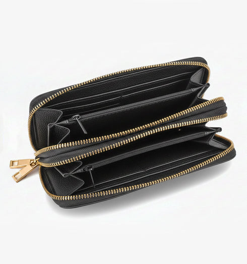 ארנק מעוצב בגוון שחור ועשיר, עשוי מעור איטלקי איכותי