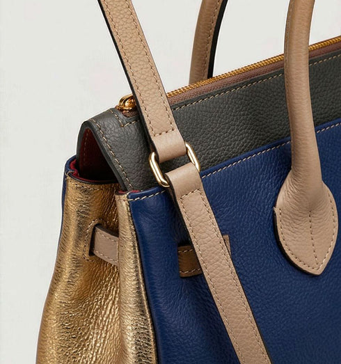 תיק עור כסף\חום - תיק מעצבים מעור איטלקי מובחר עם רצועה לכתף - MIKAI