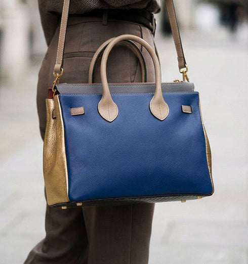 תיק עור כסף\חום - תיק מעצבים מעור איטלקי מובחר עם רצועה לכתף - MIKAI