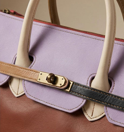 תיק עור סגול\ חום - תיק מעצבים מעור איטלקי מובחר עם רצועה לכתף - MIKAI