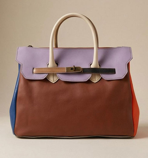 תיק עור סגול\ חום - תיק מעצבים מעור איטלקי מובחר עם רצועה לכתף - MIKAI