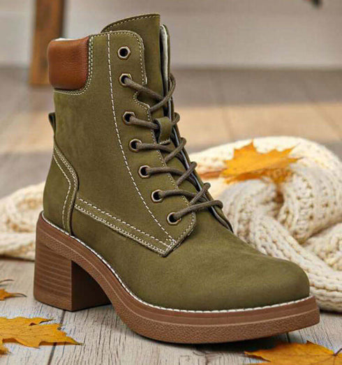 מגפי זמש גבוהים בגוון ירוק עם שרוכים וסגירת רוכסן