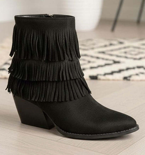 מגפון נשים פרנזים אלגנטי בזמש שחור עם רוכסן צידי לנעילה נוחה