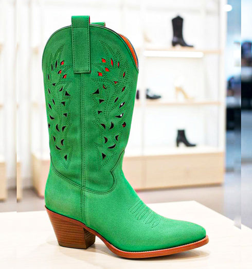 מגף זאמש ירוק - מגפי בוקרים רקומות בגוון ירוק לוהט