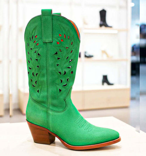 מגף זאמש ירוק - מגפי בוקרים רקומות בגוון ירוק לוהט