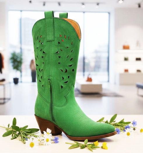 מגף זאמש ירוק - מגפי בוקרים רקומות בגוון ירוק לוהט