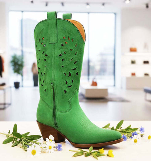 מגף זאמש ירוק - מגפי בוקרים רקומות בגוון ירוק לוהט