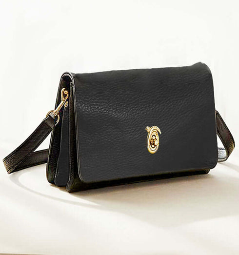 תיק צד שלושה תאים מעור שחור מעולה. עם רצועות, קטנה וגדולה.