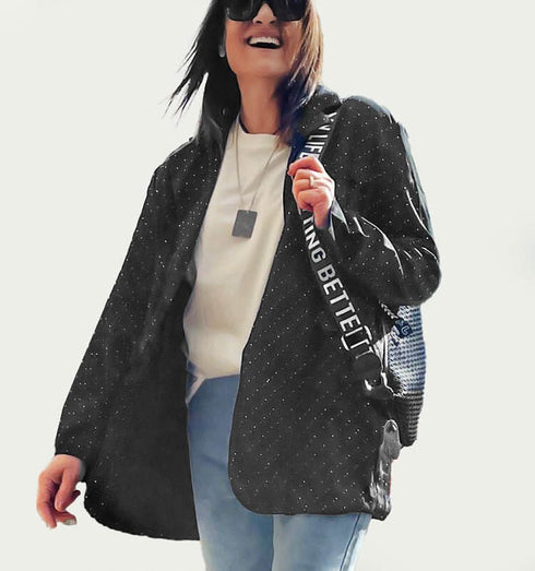 ג'אקט אבני חן שחור - מיקטורן כותנה מחוייט בגוון שחור עטור באבני חן - MIKAI