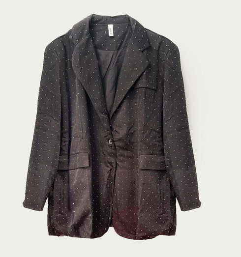 ג'אקט אבני חן שחור - מיקטורן כותנה מחוייט בגוון שחור עטור באבני חן - MIKAI