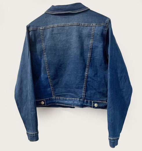 ג'אקט ג'ינס מוכסף - ג'אקט ג'ינס ווינטג' חתיכי מצופה בגוון כסוף עם לייקרה - MIKAI