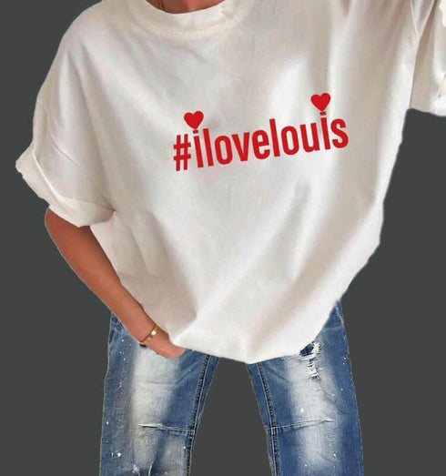 טישרט אהבה לבנה - טישרט איטלקית 100% כותנה בגוון לבן עם הדפס השתג אהבה - MIKAI