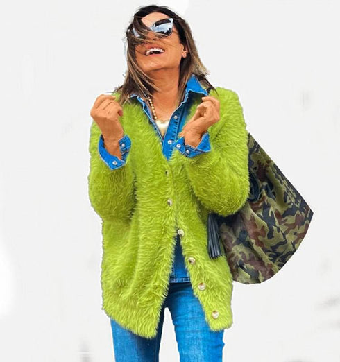 קרדיגן אנגורה ירוק לימוני - MIKAI