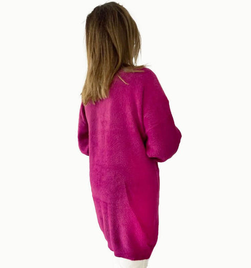 קרדיגן צמר קטיפתי סגול - MIKAI