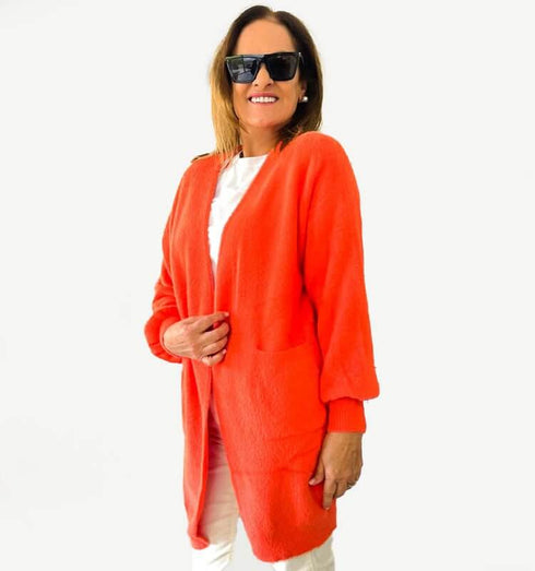 קרדיגן צמר קטיפתי כתום - MIKAI
