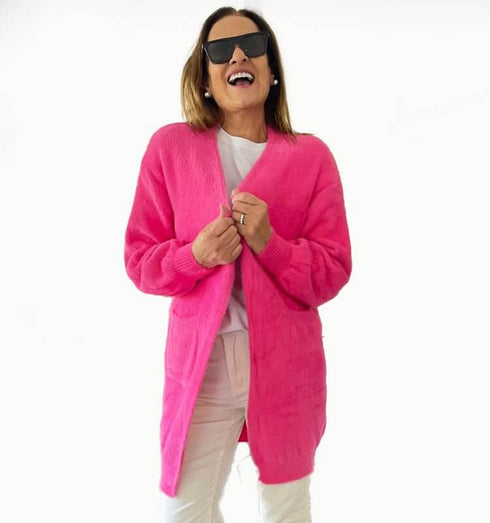 קרדיגן צמר קטיפתי ורוד - MIKAI