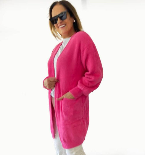 קרדיגן צמר קטיפתי ורוד - MIKAI