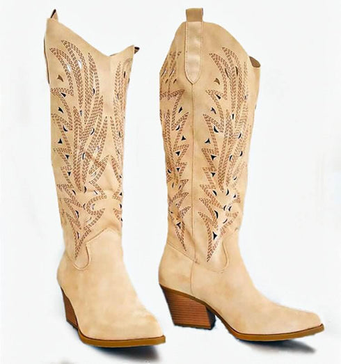 מגף שמנת - מגפי זאמש מעוטרים בגוון שמנת - MIKAI