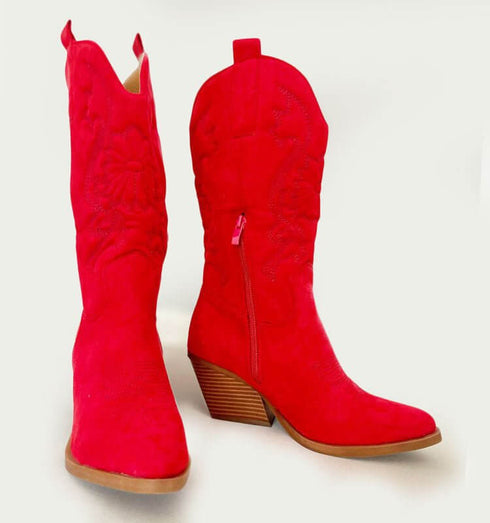 מגף זאמש אדום - מגפי בוקרים רקומות בגוון אדום לוהט - MIKAI