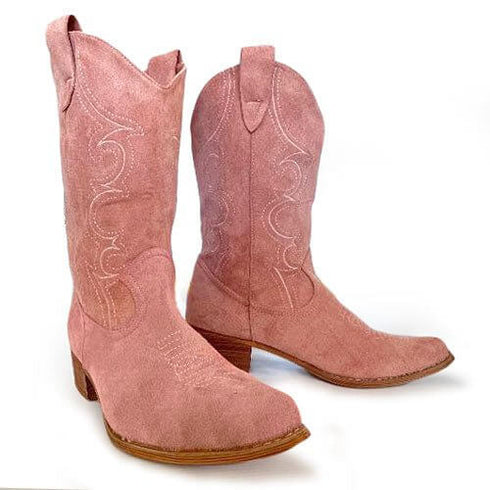 מגפי ז'אמש בצבע ורוד - חצי מגף רקום עם סוליית עור ועקב נמוך - MIKAI