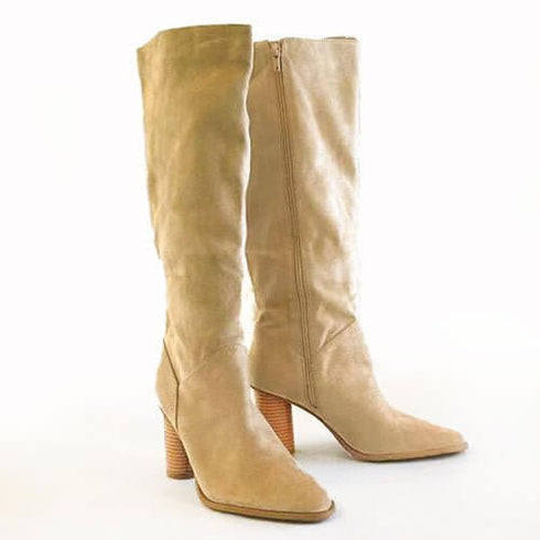 מגפי ז'אמש קרם - מגפיים מז'אמש קטיפתי עם עקב עור ע עגול - MIKAI