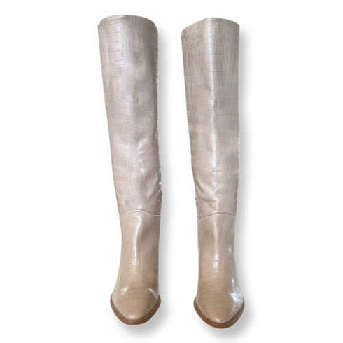 מגפיים בגוון קרמי - מגף אופנתי עם סוליית עור ועקב גבוהה - MIKAI