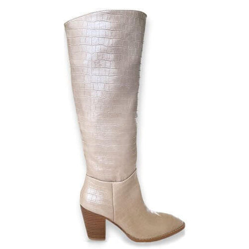 מגפיים בגוון קרמי - מגף אופנתי עם סוליית עור ועקב גבוהה - MIKAI