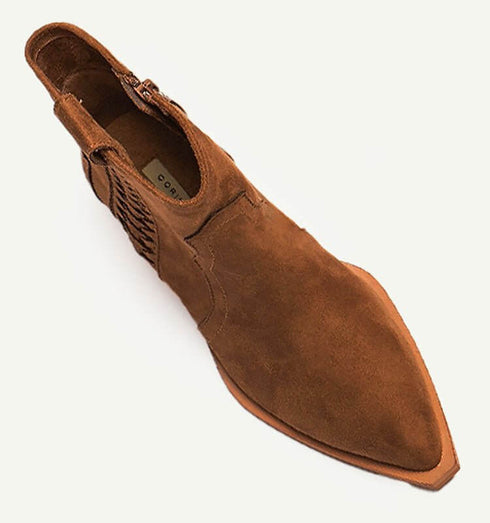 מגפון עור ז'אמש בגוון חום - מגפוני בוקרים מסוגננות מעור ז'אמס בצבע חום שוקולד - MIKAI