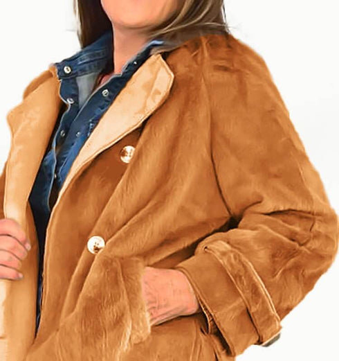 מעיל פרווה ארוך בגוון כאמל - MIKAI