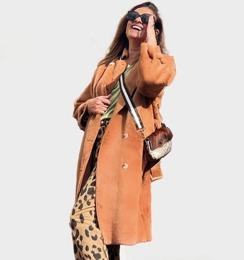 מעיל פרווה ארוך בגוון כאמל - MIKAI