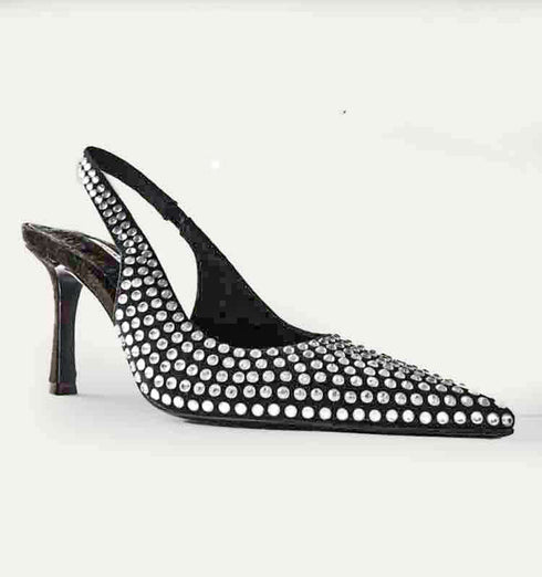 נעלי אבני חן טבעיות - נעלי מעצבים שחורות מעוטרות באבני חן ועקב אלגנט - MIKAI