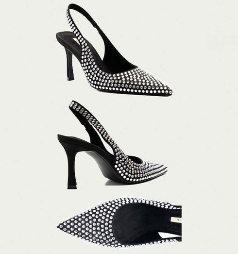 נעלי אבני חן טבעיות - נעלי מעצבים שחורות מעוטרות באבני חן ועקב אלגנט - MIKAI