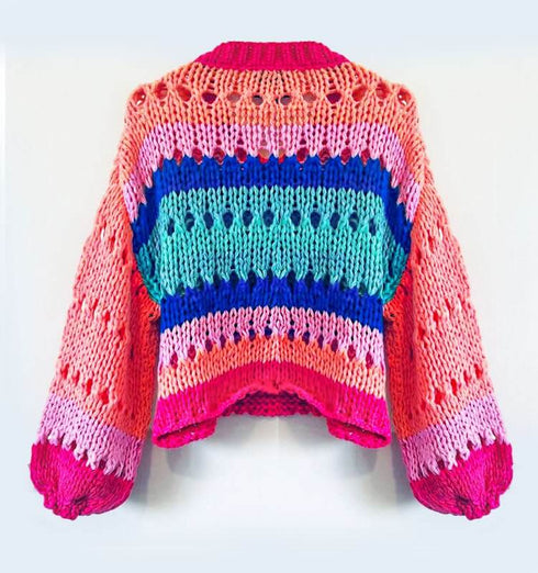 סוודר סריג סגול ורוד - MIKAI